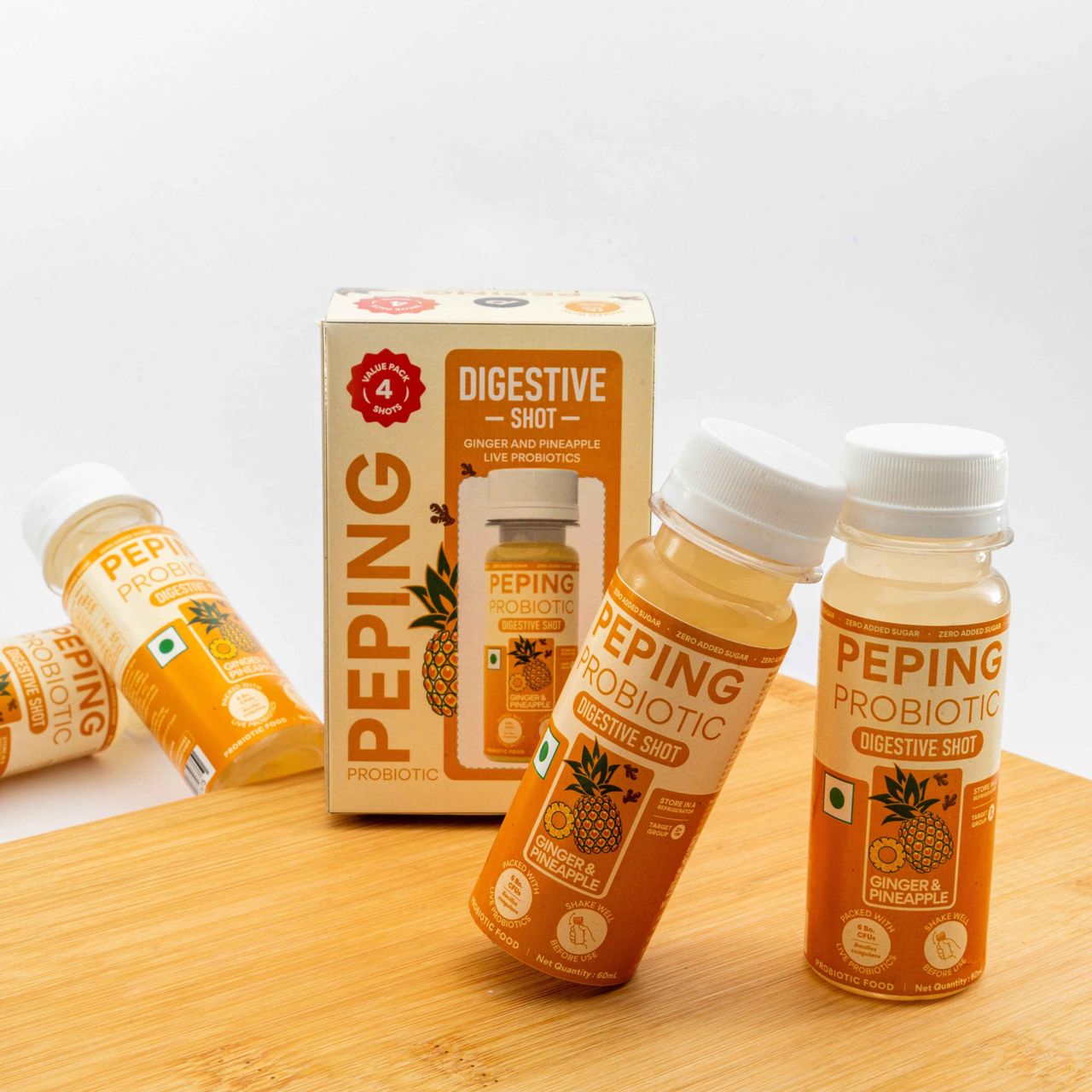 Peping Probiotic Digestive Shot - Ginger And Pineapple