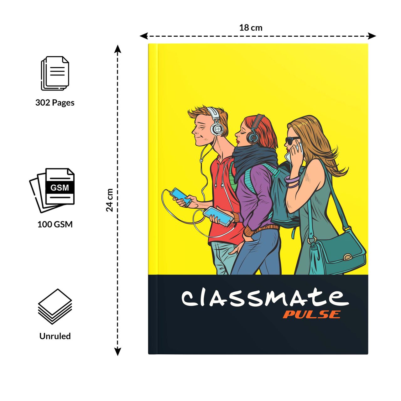 Classmate PULSE Notebook - 240 X 180 mm, 300 Pages, Unruled - Assorted