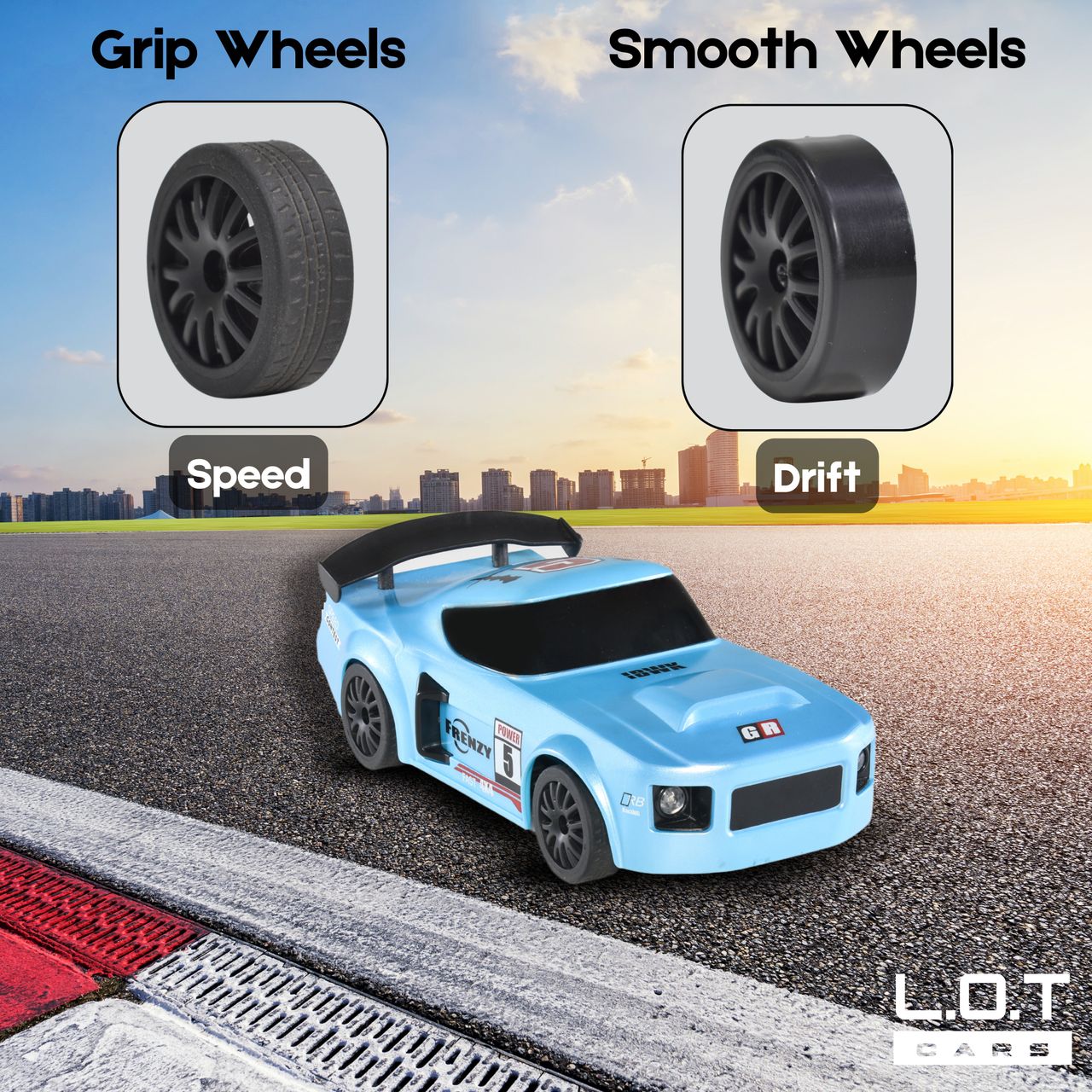 RC Drift Car with 4 extra wheels, 20kmph & Boost Mode (Flare - Underground Blue)