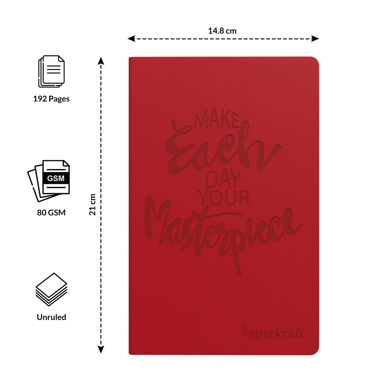 Paperkraft Designer Series With Pu Leather - Red Color, 192 Pages, Pack Of 1-Set Of 1