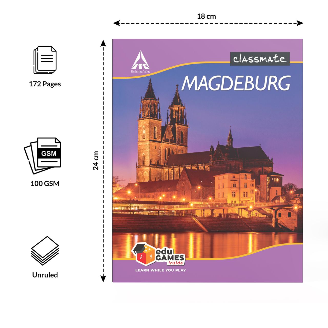 Classmate Notebook - 240 X 180 mm, 172 Pages, Unruled - Assorted Designs