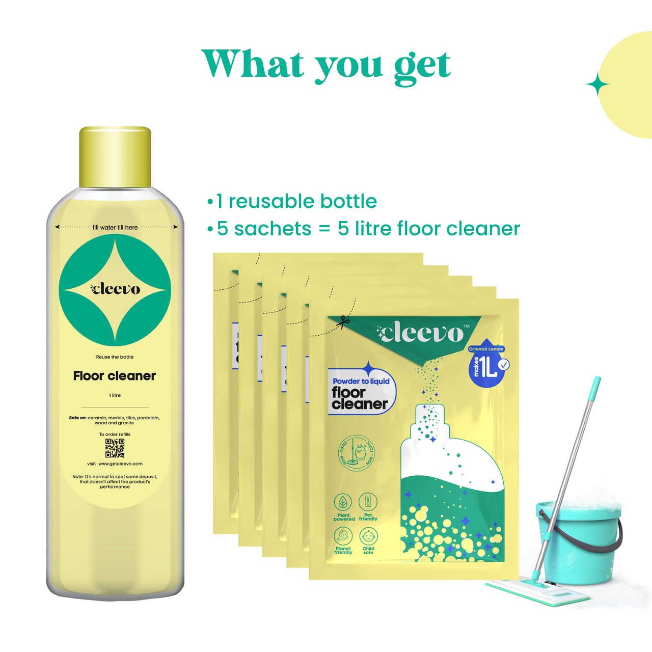 Cleevo Lemon Powder To Liquid Floor Cleaner | Non-Toxic Eco-Friendly