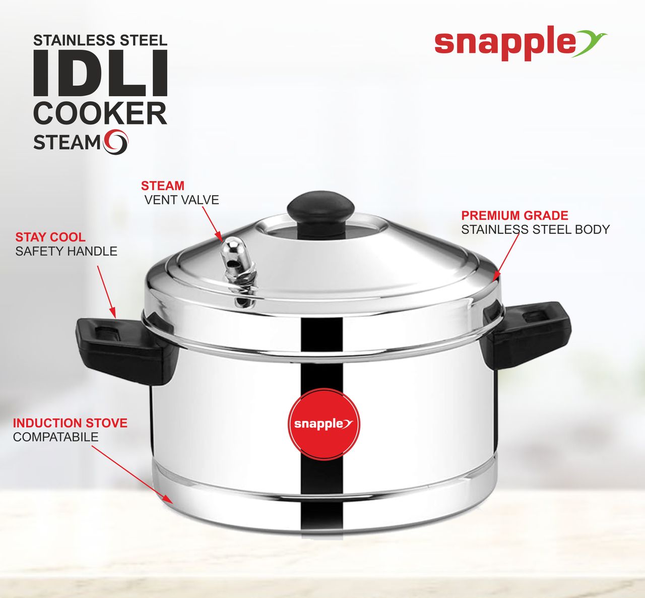 Snapple SteamO 4 Plate Idly Maker Induction and Gas Stove Friendly