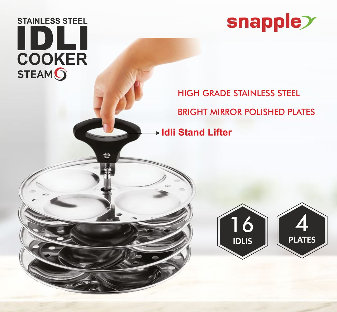 Snapple SteamO 4 Plate Idly Maker Induction and Gas Stove Friendly