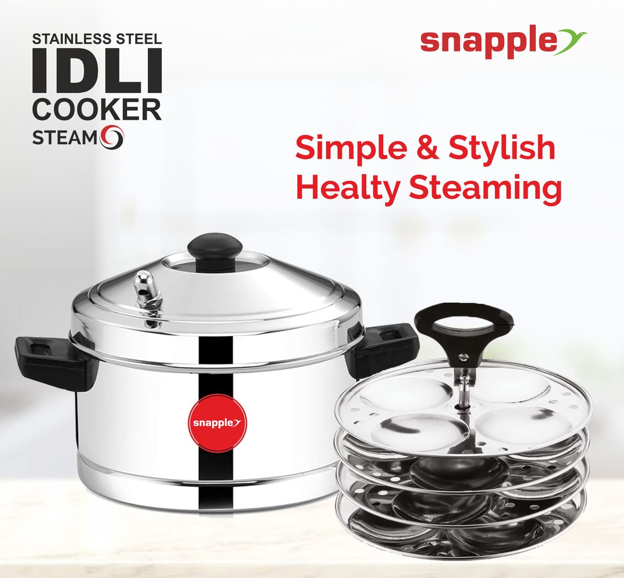 Snapple SteamO 4 Plate Idly Maker Induction and Gas Stove Friendly