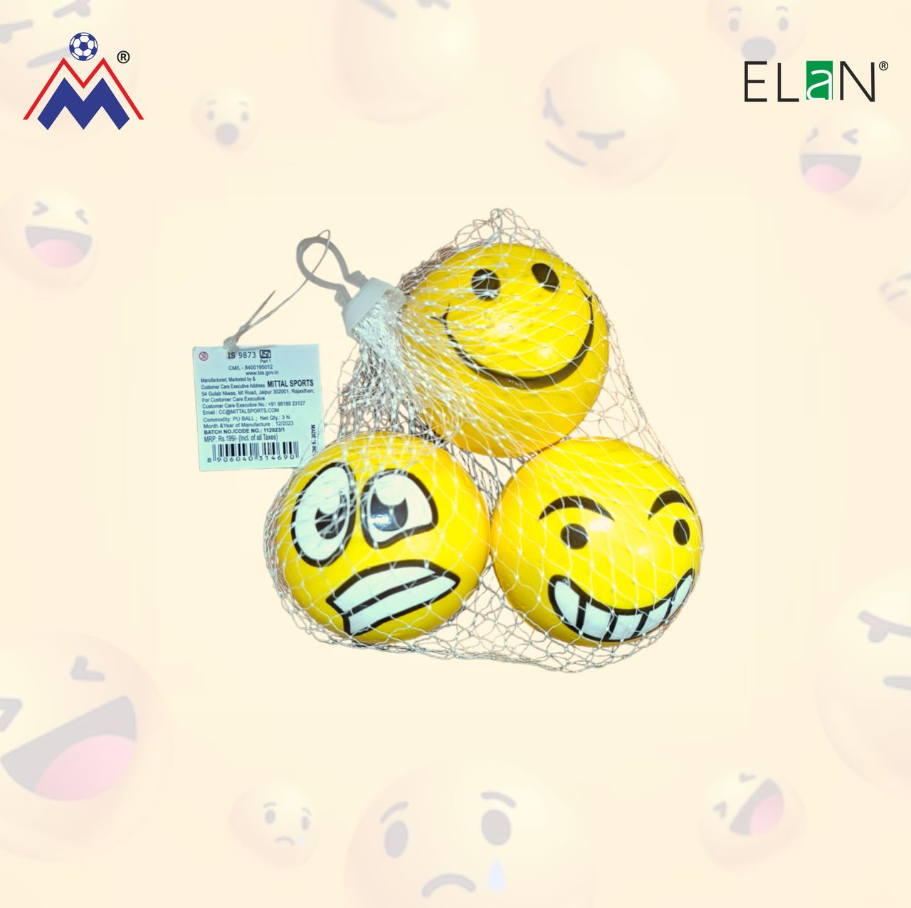Elan Elan Pu Ball Pack of 3 | Smiley