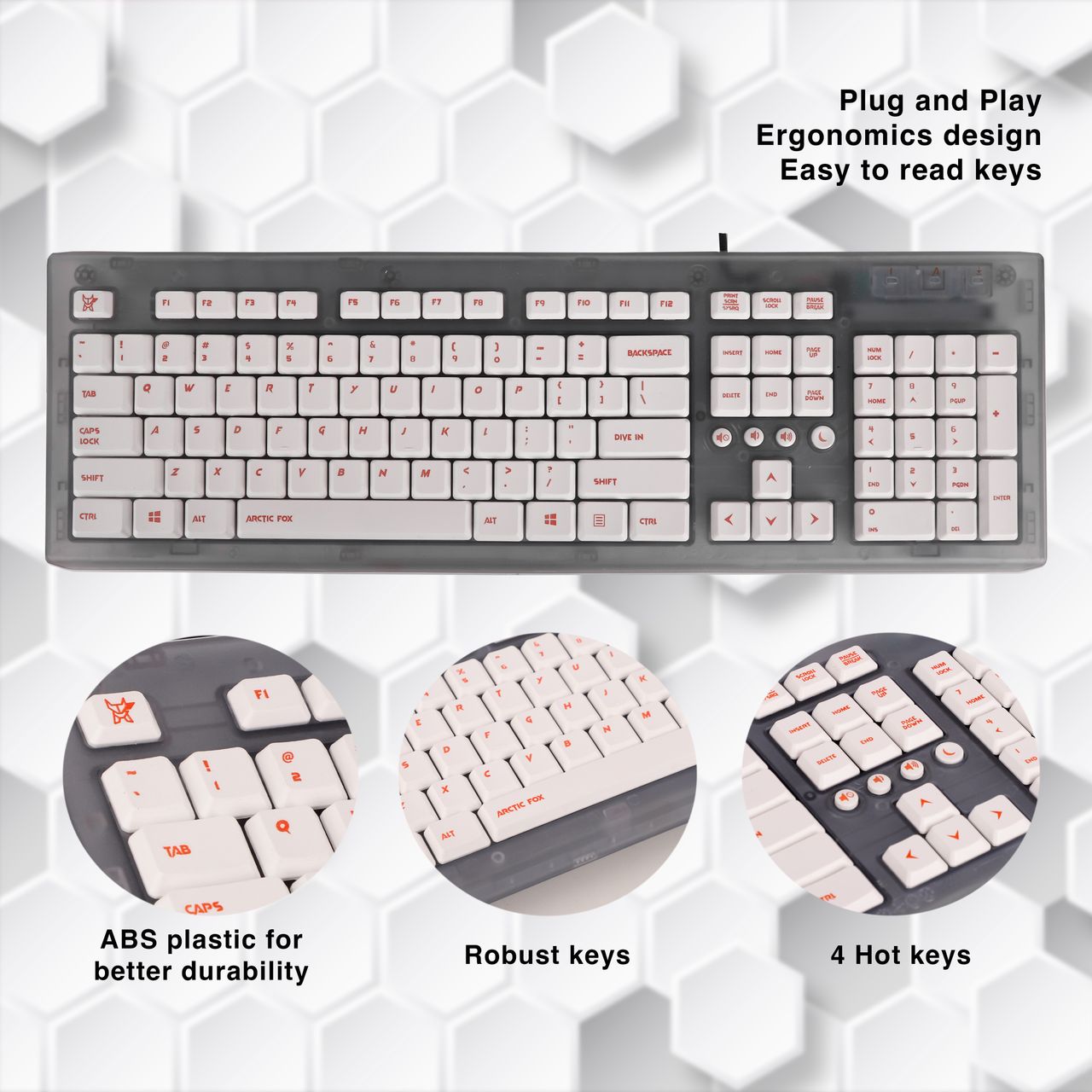 Arctic Fox Crystal Wired Keyboard (Grey)
