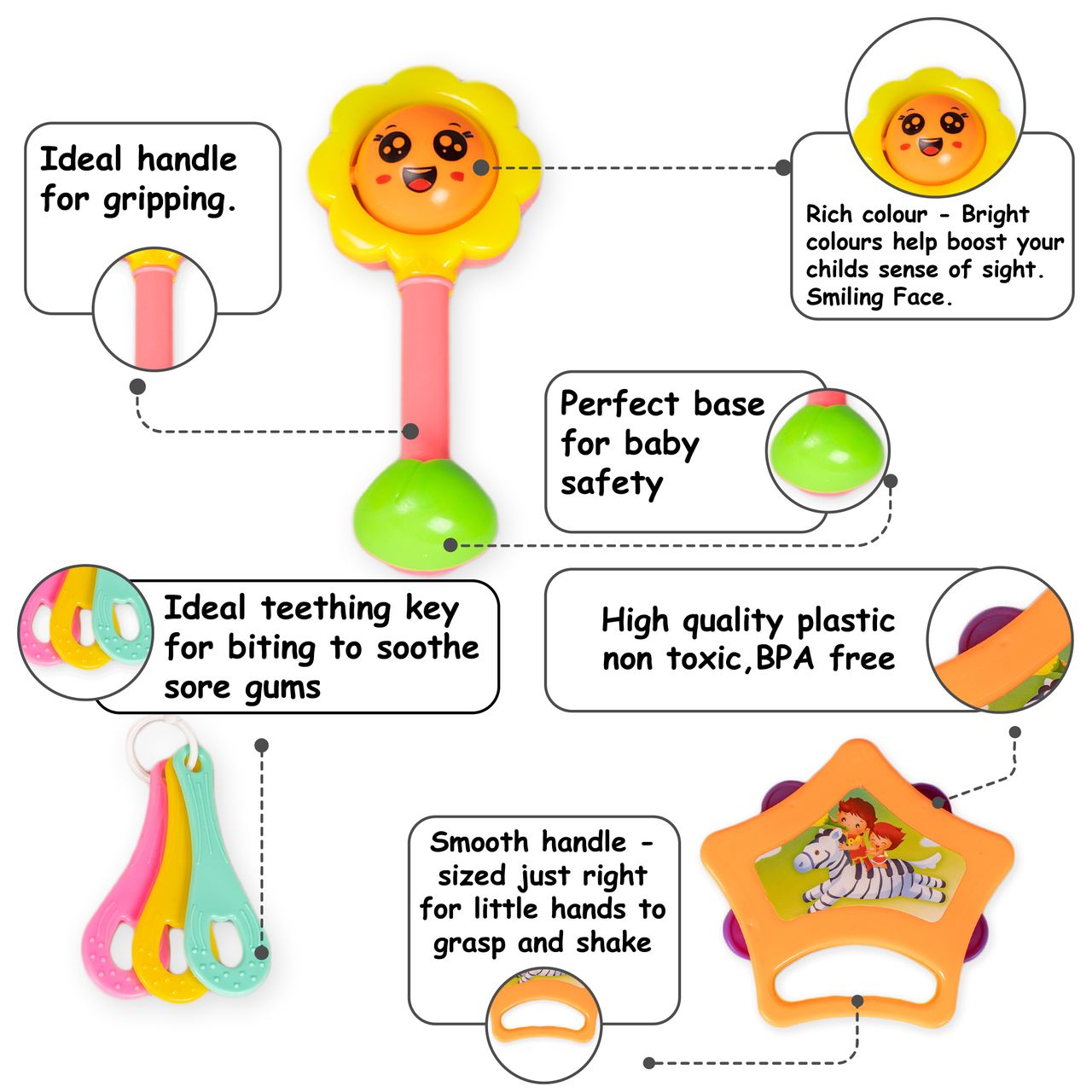 Ratna's Infants Rattle Set | 3 Pcs | Assorted Designs