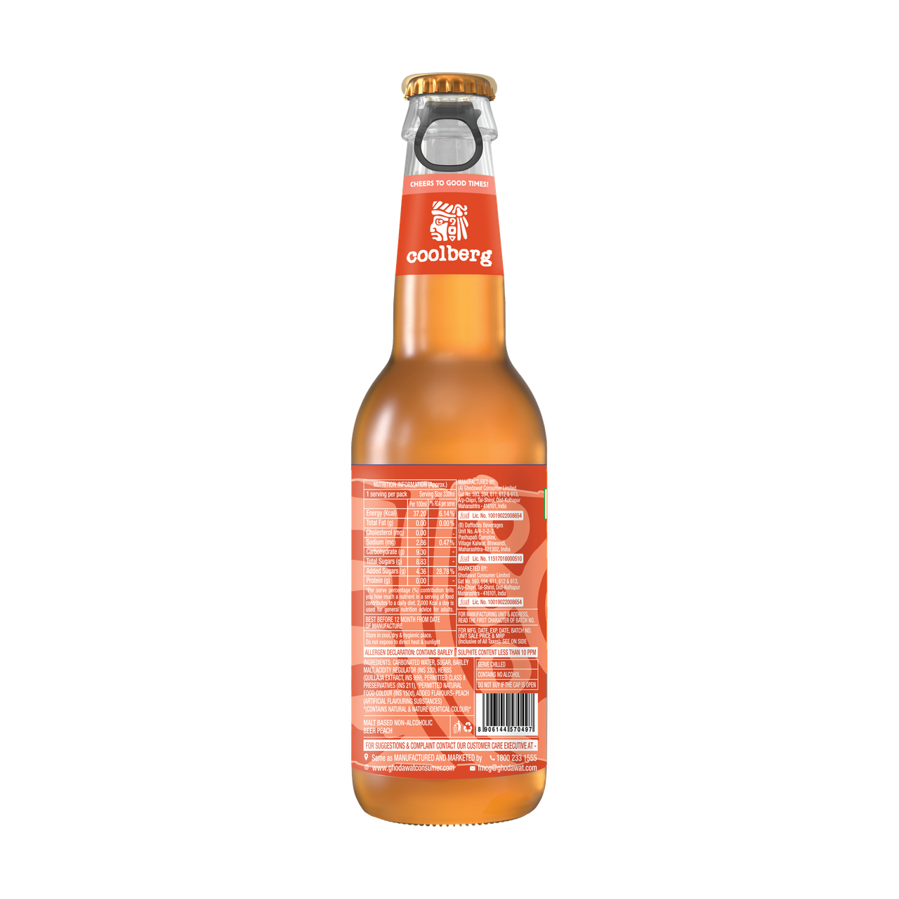Coolberg Peach Non Alcoholic Beer Glass Bottle 330 ml Combo