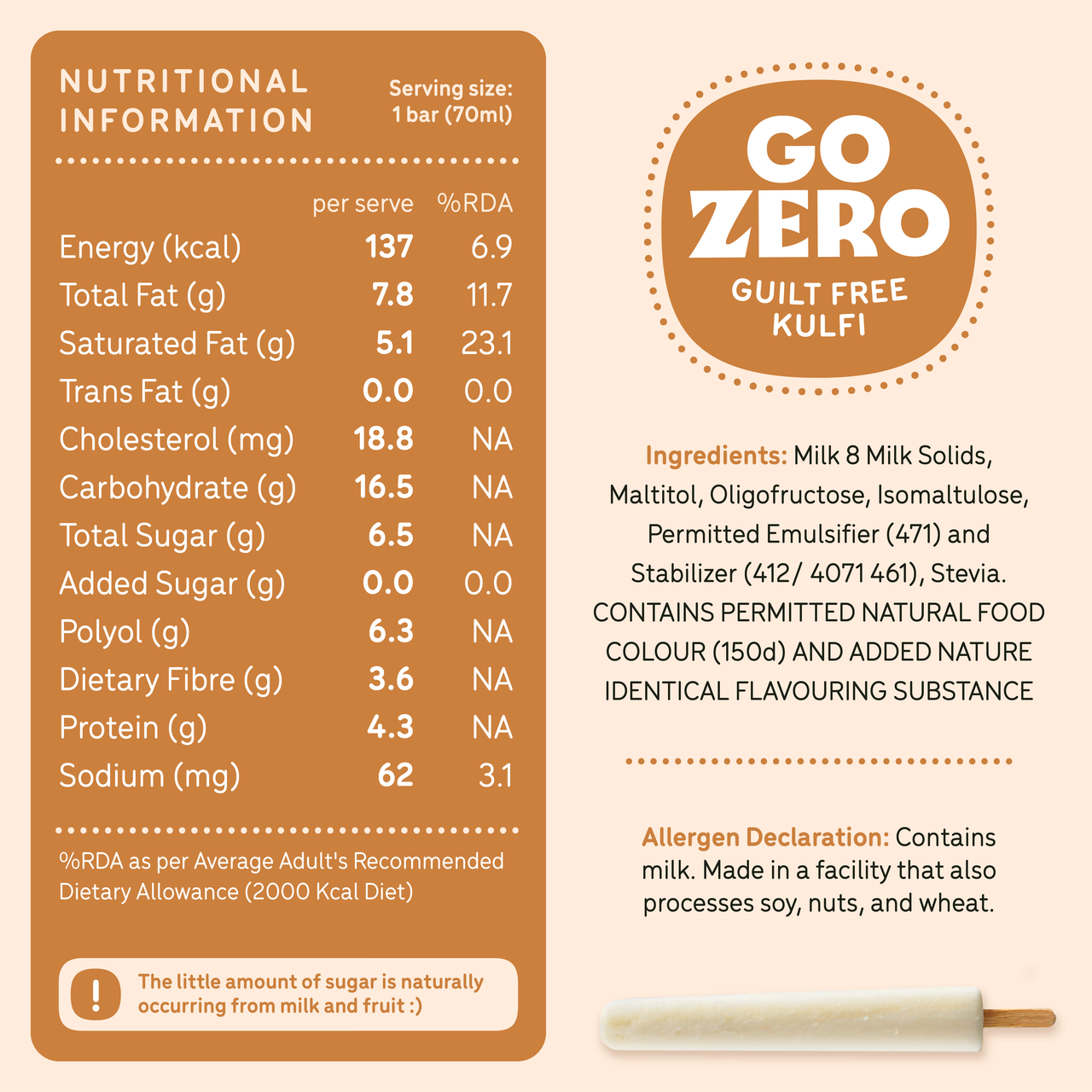 Go Zero Malai Kulfi Low Calorie Guilt Free Ice Cream Stick