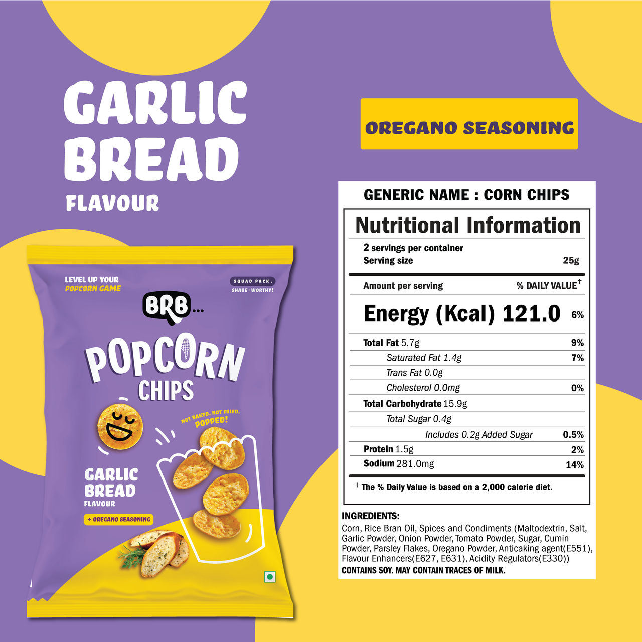 Brb Popcorn Chips Garlic Bread Flavour