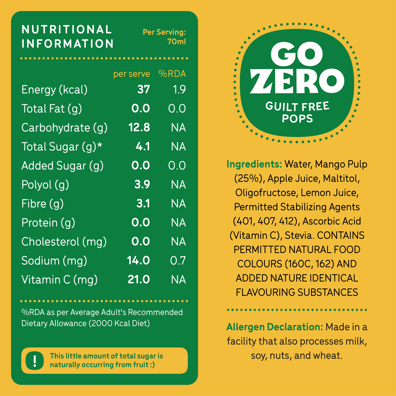 Go Zero Tropical Mango Low Calorie Guilt Free Ice Cream Popsicle