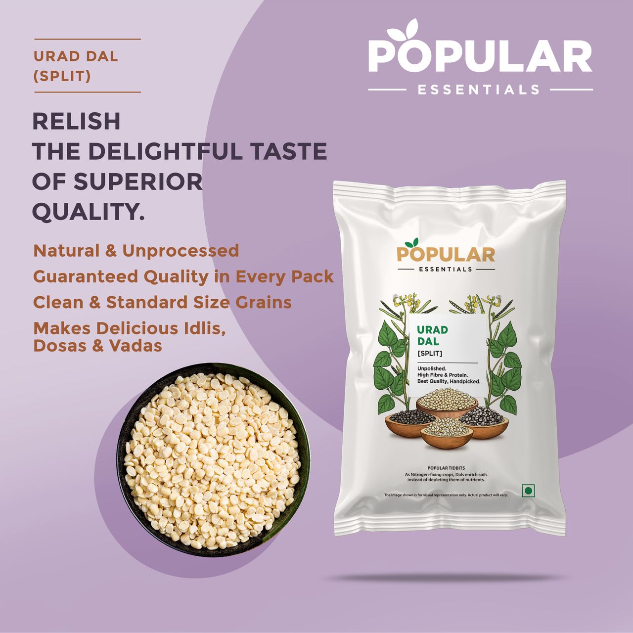 Popular Essentials Urad Dal Split | Un-Polished