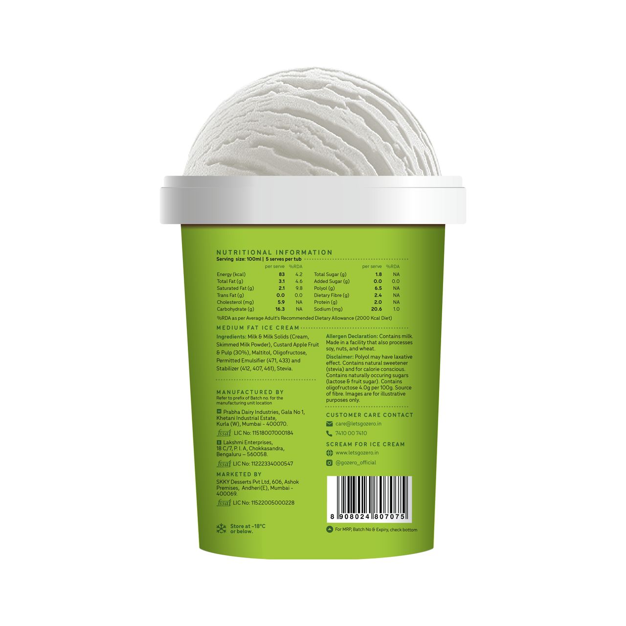 Go Zero Simply Sitaphal Low Calorie Guilt Free Icecream Tub