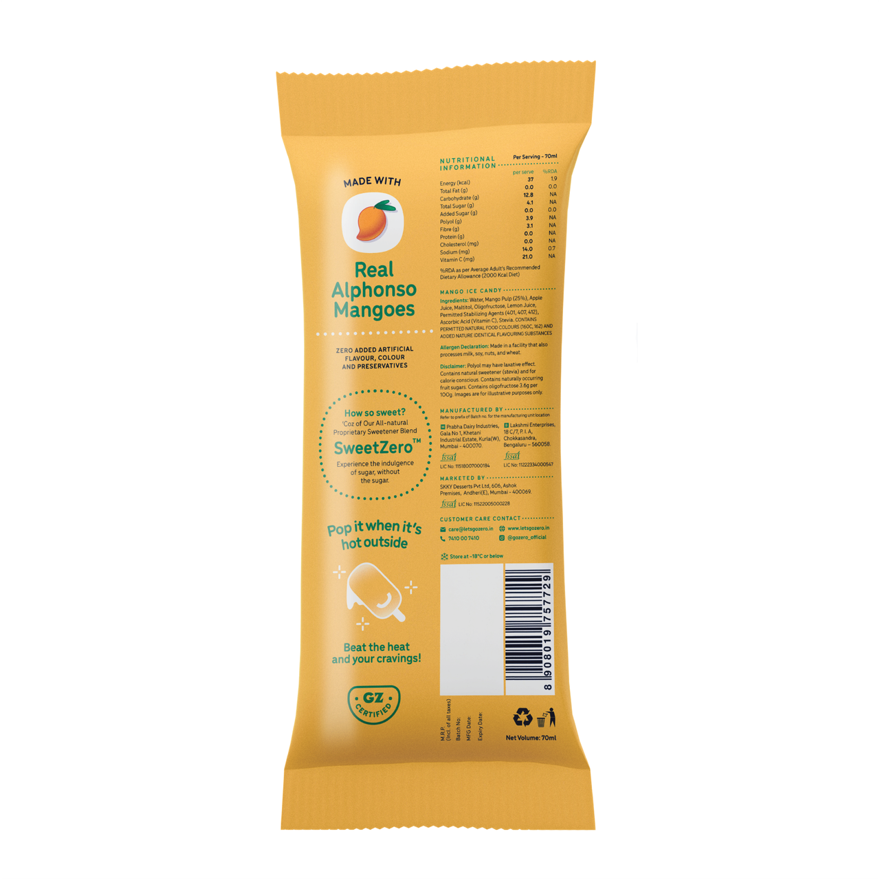 Go Zero Tropical Mango Low Calorie Guilt Free Ice Cream Popsicle