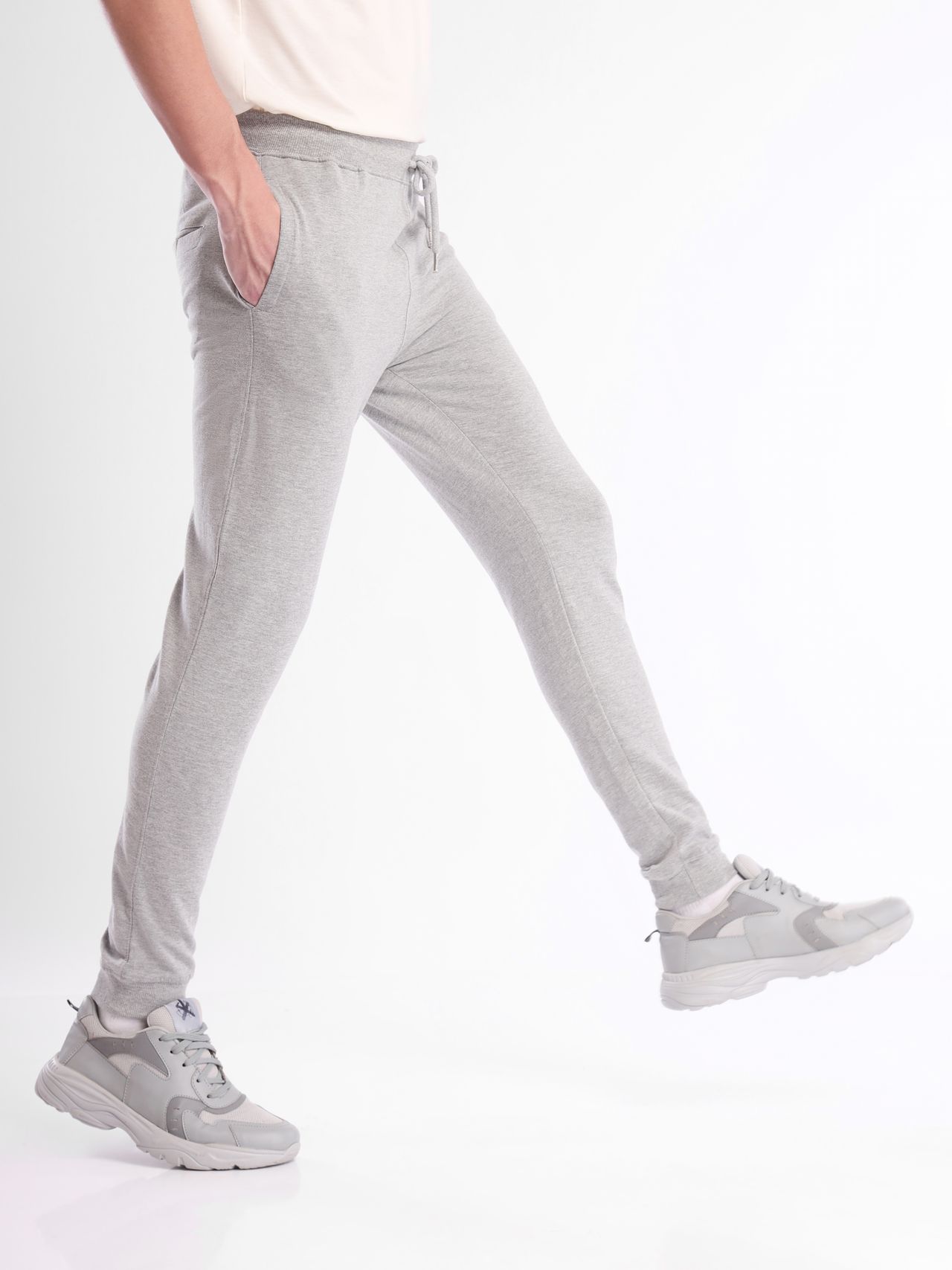 Nobero Men's Zip Pocket Joggers | Grey Melange - M