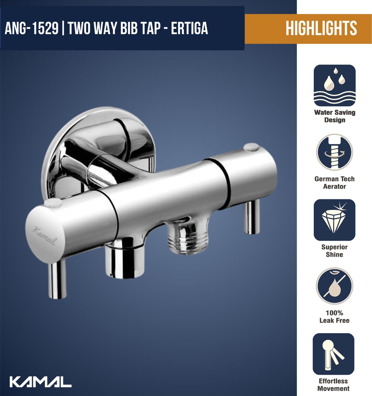 Kamal Two Way Bib Tap - Ertiga Twin Elbow Valve Faucet