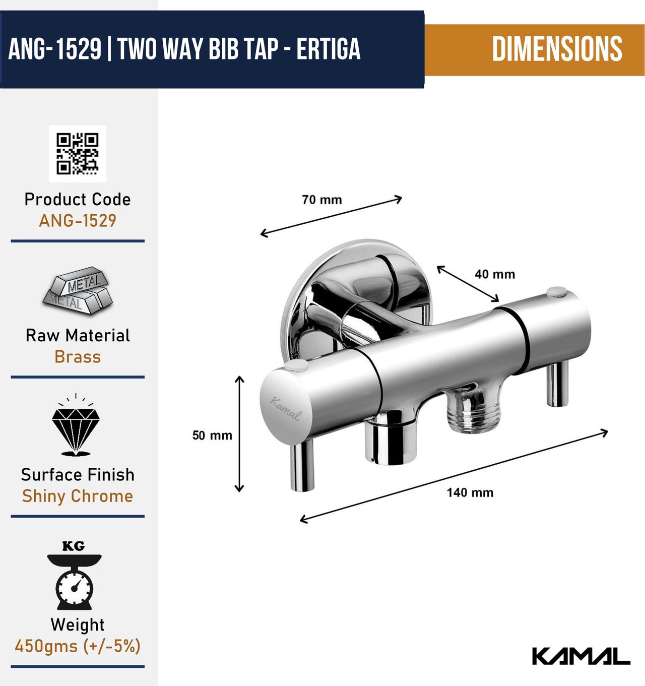 Kamal Two Way Bib Tap - Ertiga Twin Elbow Valve Faucet