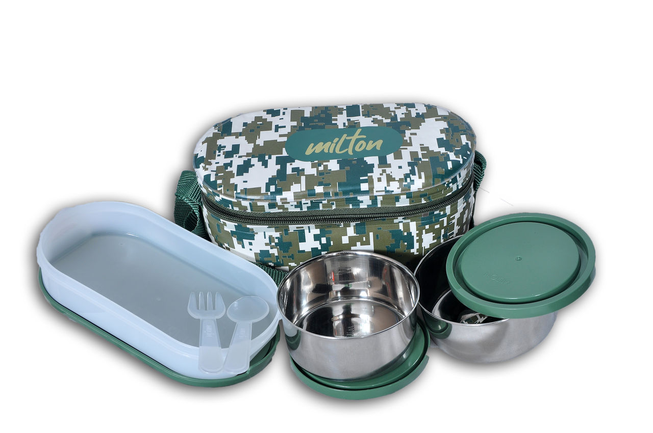 Milton Executive Lunch Insulated Tiffin, 2 Round Containers, 280 Ml Each, 1 Oval Container, 450 Ml (Colour May Vary)