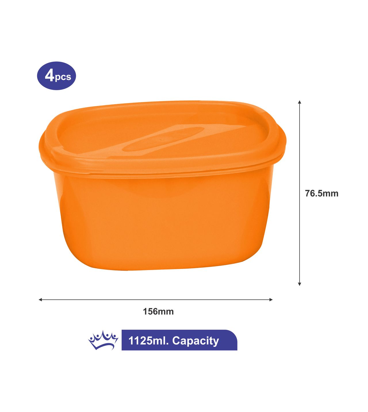 Princeware Store Fresh Square Container Set of 4 Pieces- 1125 ml Each Assorted Color