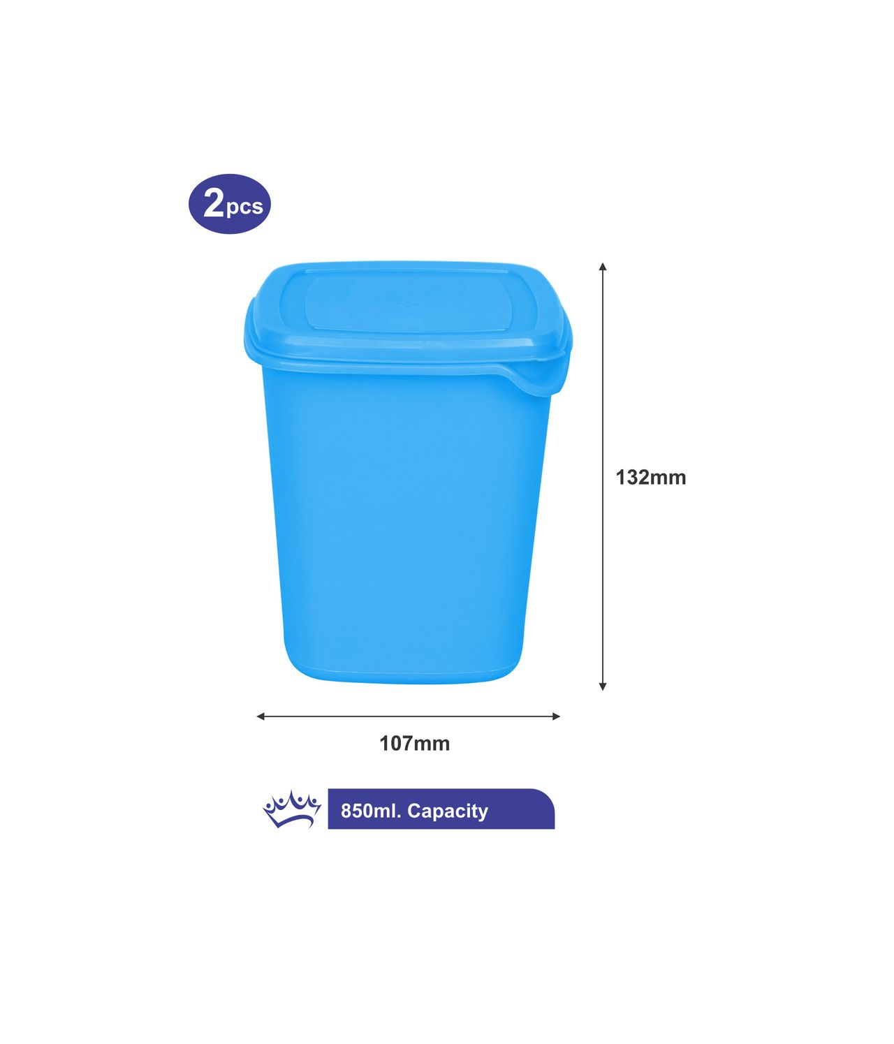 Princeware Pilot Kitchen Storage Container Set of 2 Pcs | 850 ml Each- Blue