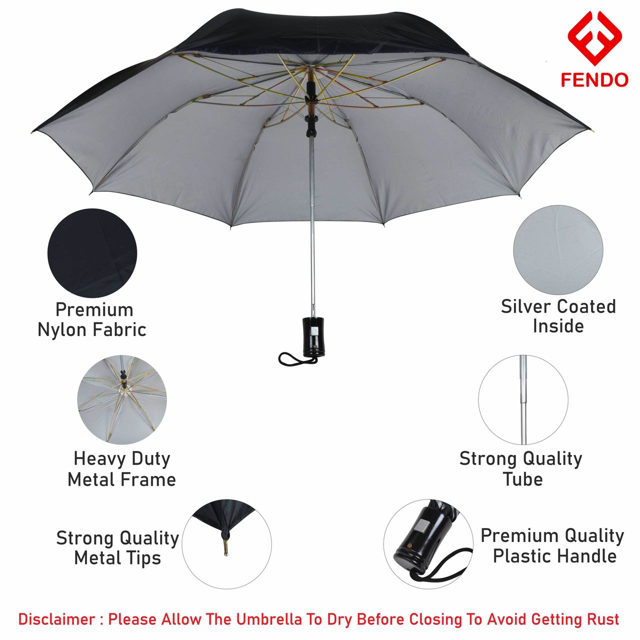 Fendo Race 2-Fold Auto Open 24.5-Inch Sun & Rainproof Regular Umbrella - Black