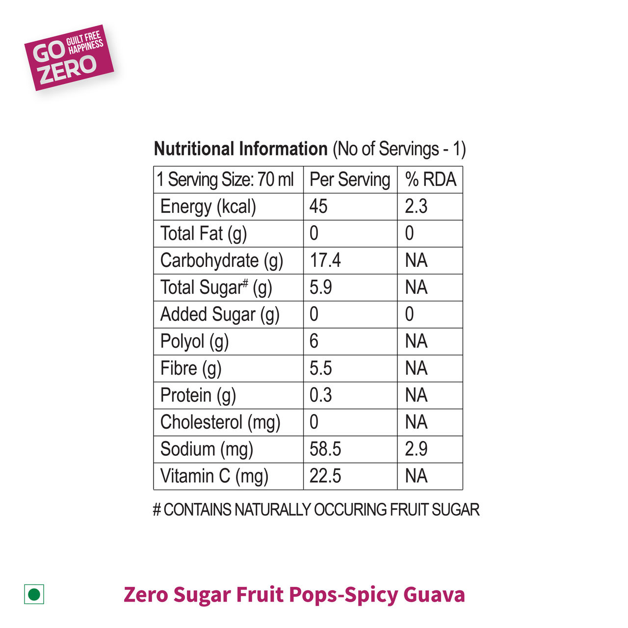 Go Zero Spicy Guava Low Calorie Guilt Free Ice Cream Popsicle 70 ml Combo