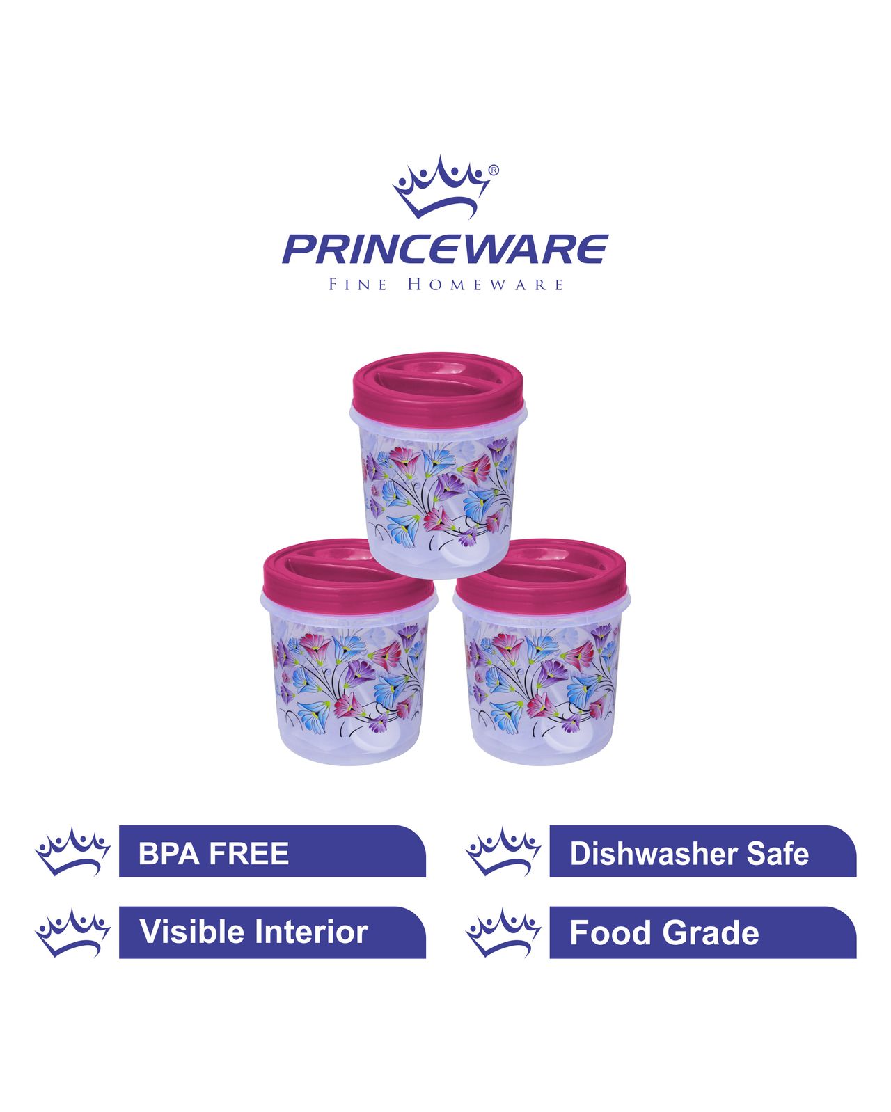Princeware Twister Container Set of 3 Pieces With Spoon | 490ml Each - Pink