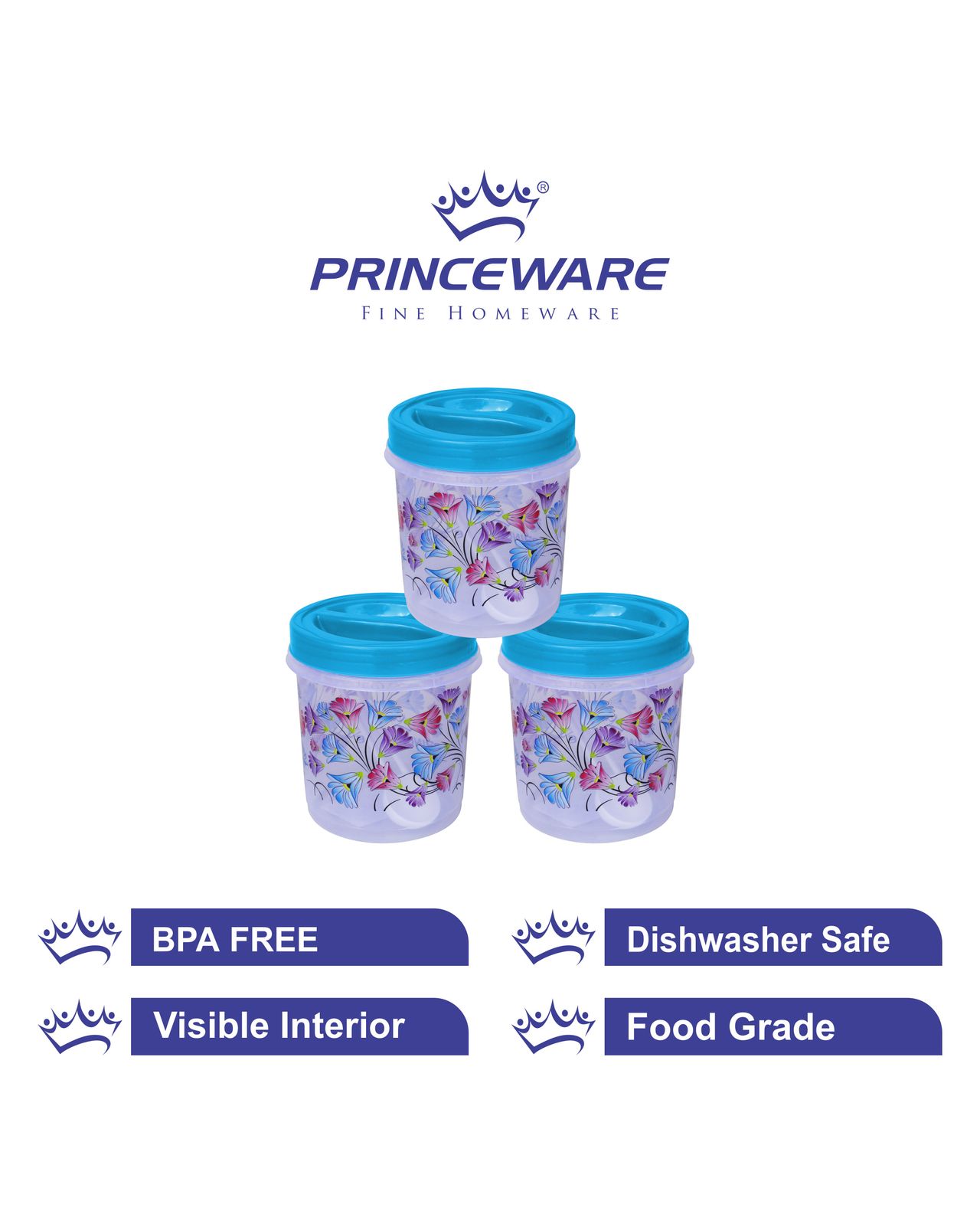 Princeware Twister Container Set of 3 Pieces With Spoon | 490ml Each - Blue