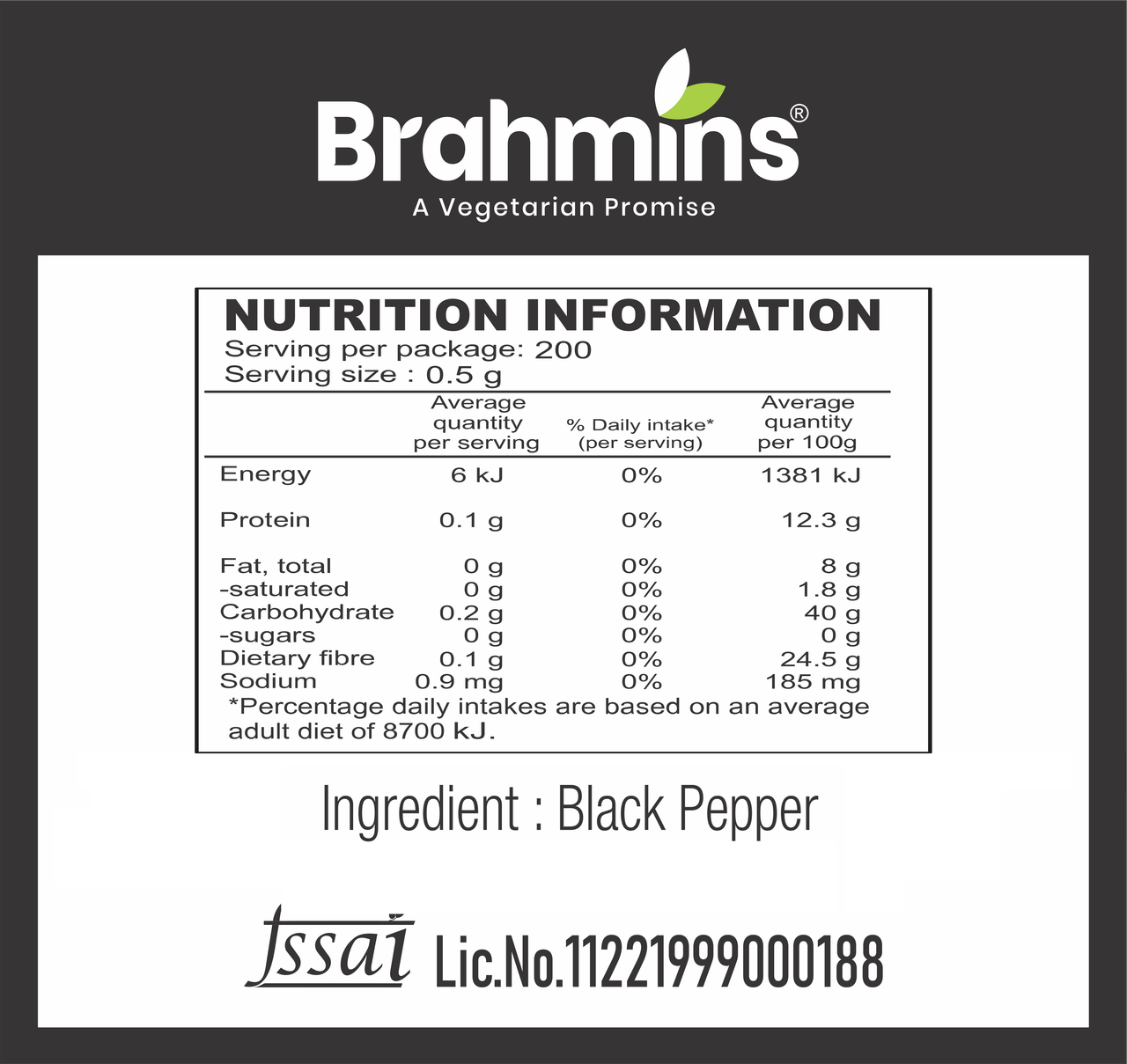 Brahmins Wayanadan Black Pepper Sprinkler