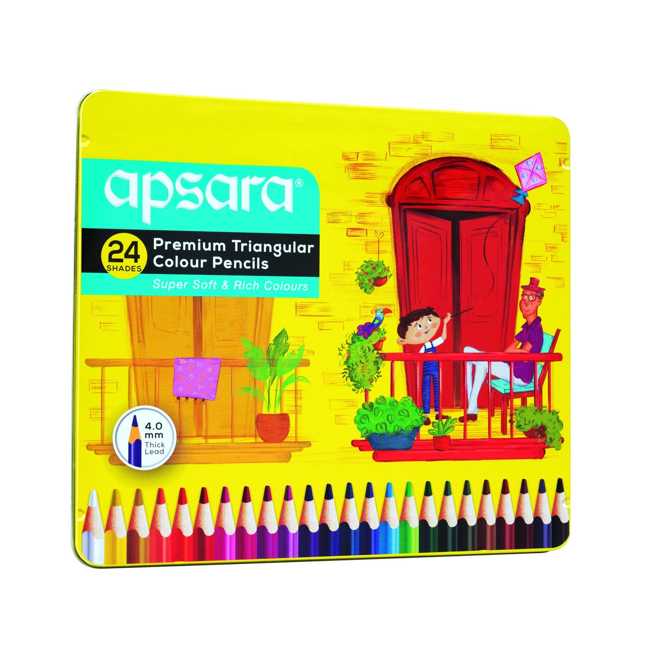 Apsara 24 Full Size Premium Triangular Colour Pencil | Brilliant colours | Hex Shape | Easy Grip