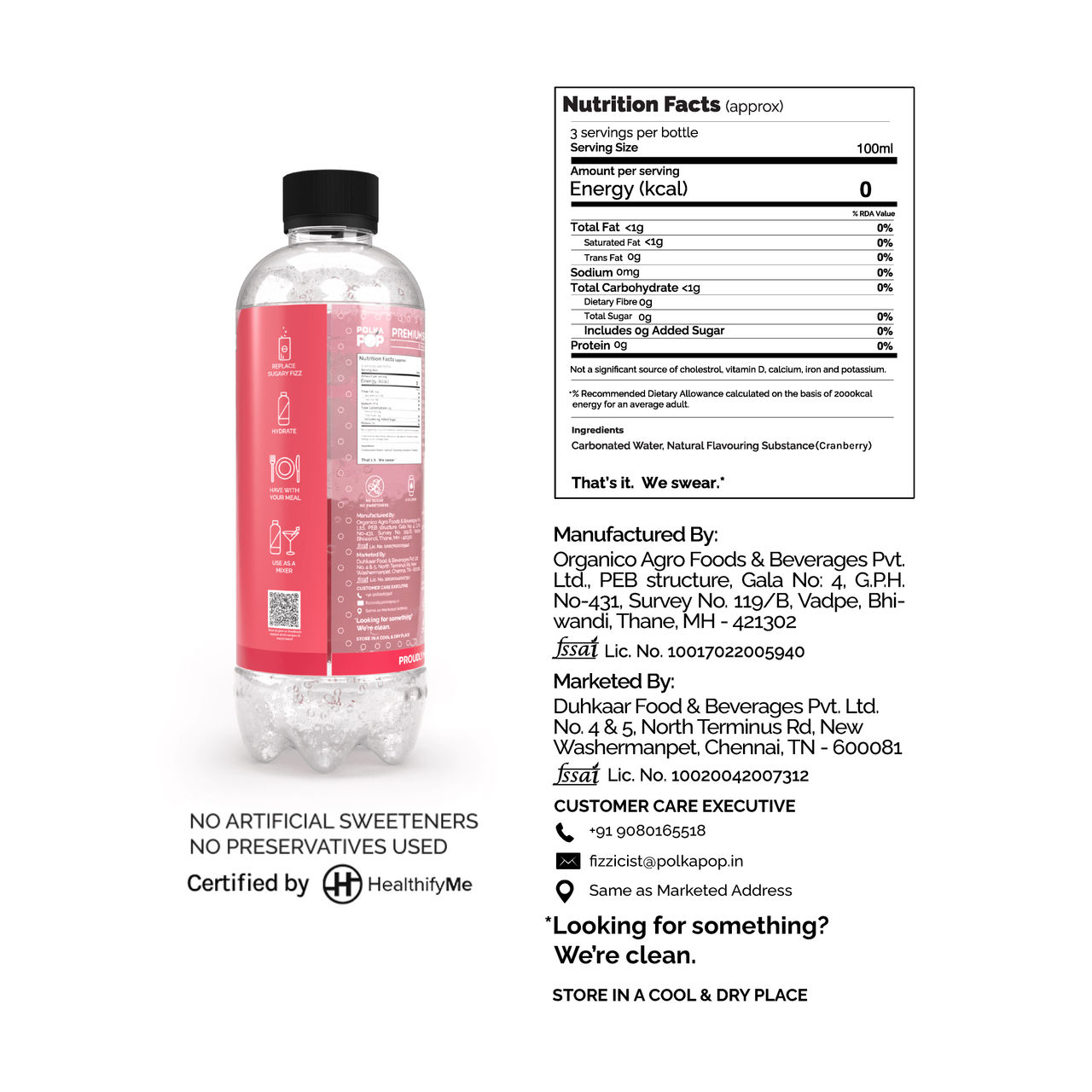 Polka Pop Peach Sparkling Water(300ml) & Polka Pop Cranberry Sparkling Water(300ml) Combo