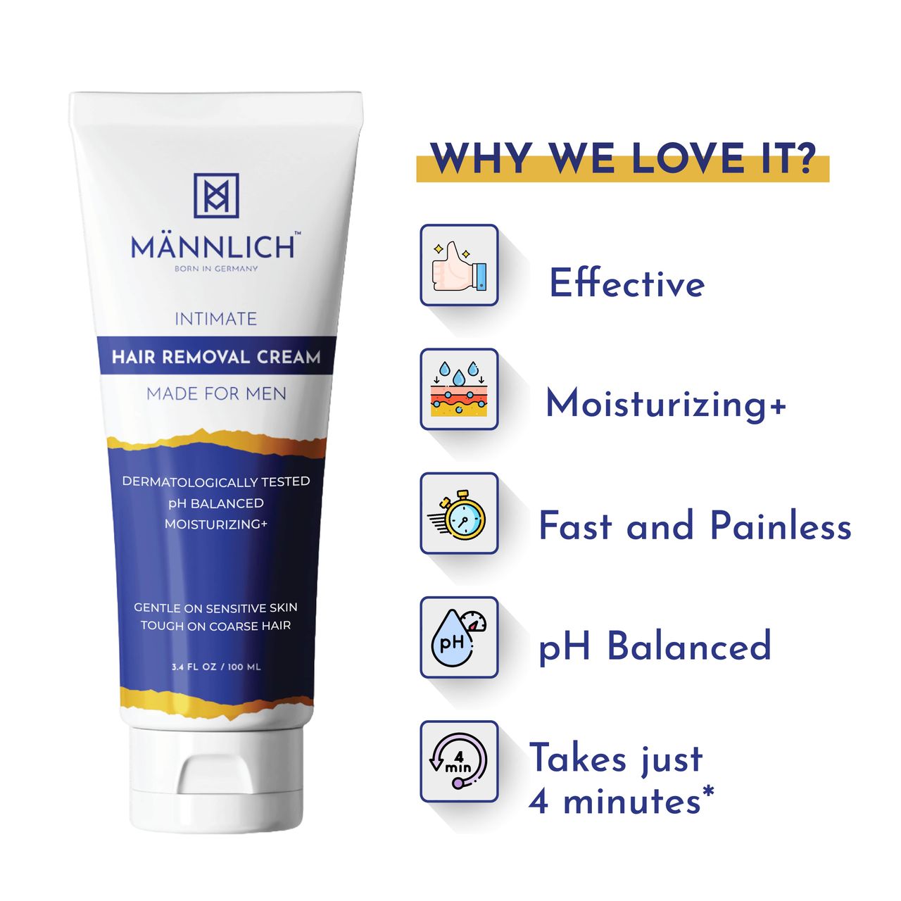 Mannlich Intimate/Private Hair Removal Cream For Men Suitable For All Skin Types