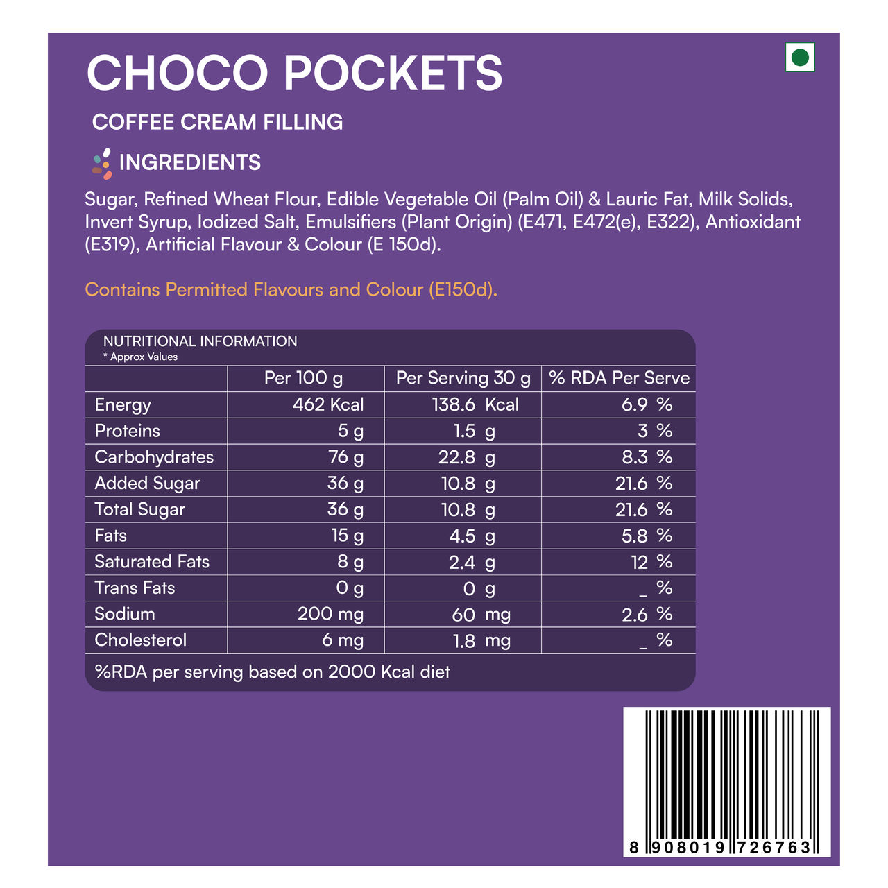 Nova Nova Choco Pockets- Coffee Cream Filling - Pack of 2