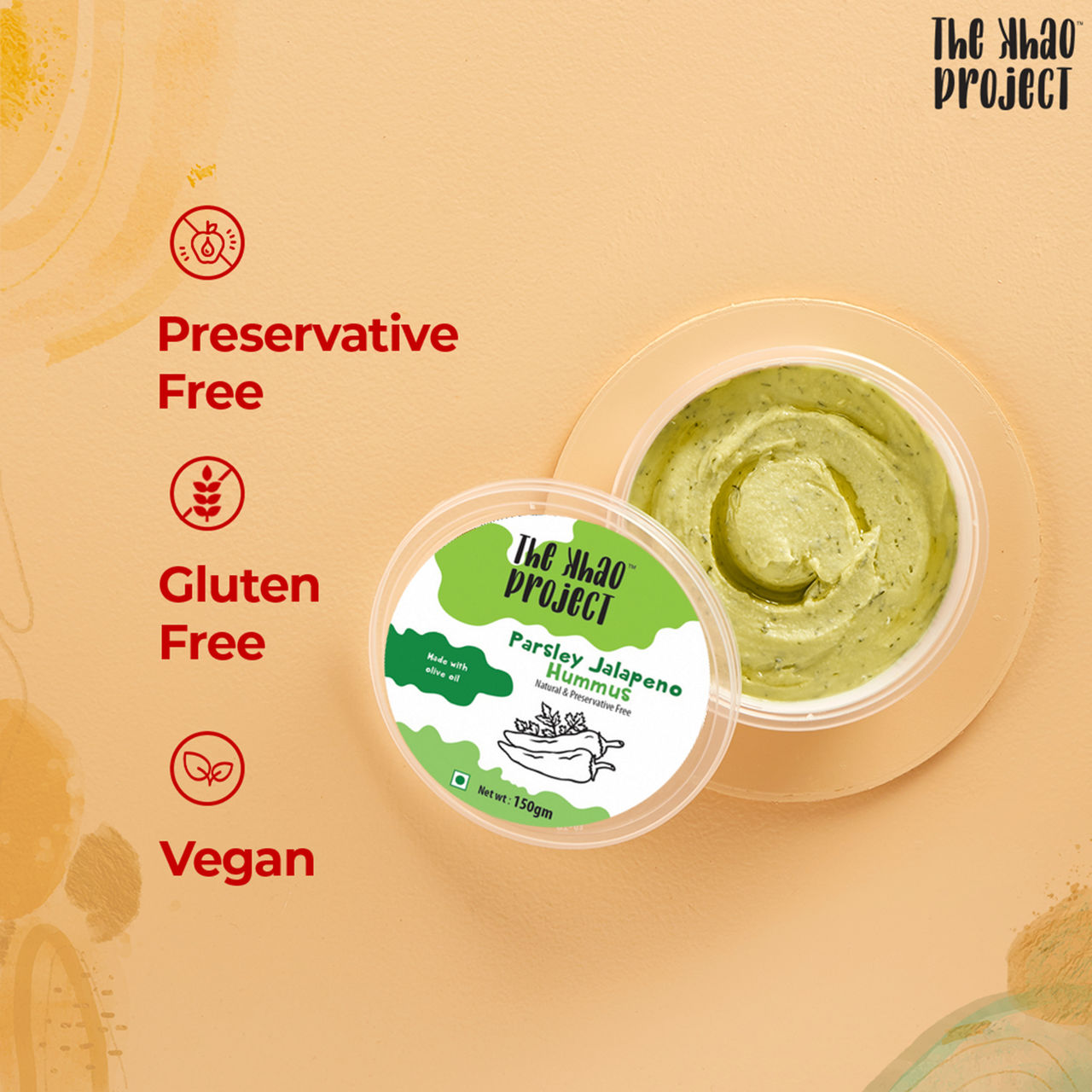 The Khao Project Roasted Garlic & Dill Hummus(150gms) & The Khao Project Parsley Jalapeno Hummus(150gms) Combo