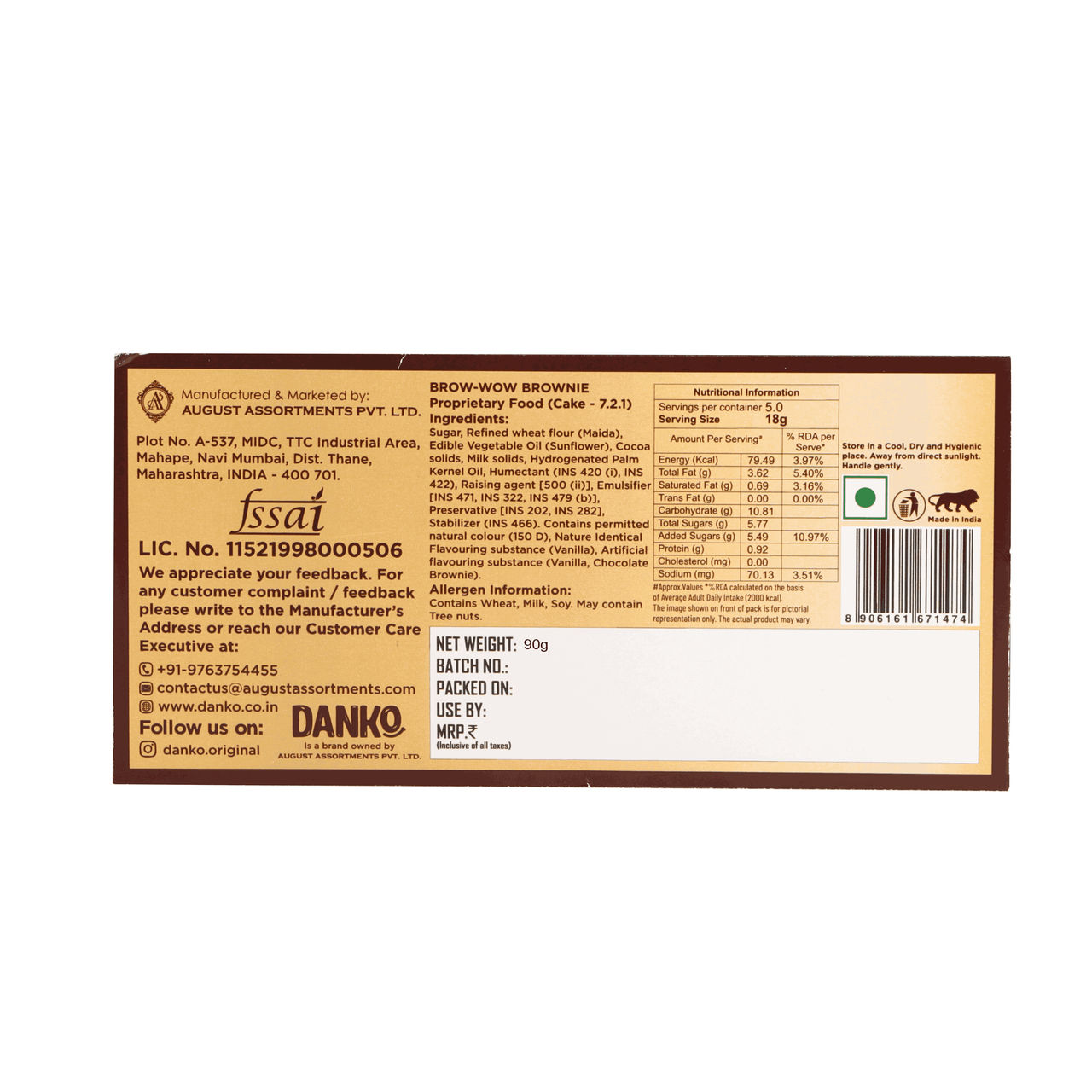 Danko Brow Wow Soft Choco Brownies 5 pieces Box 90 g Combo