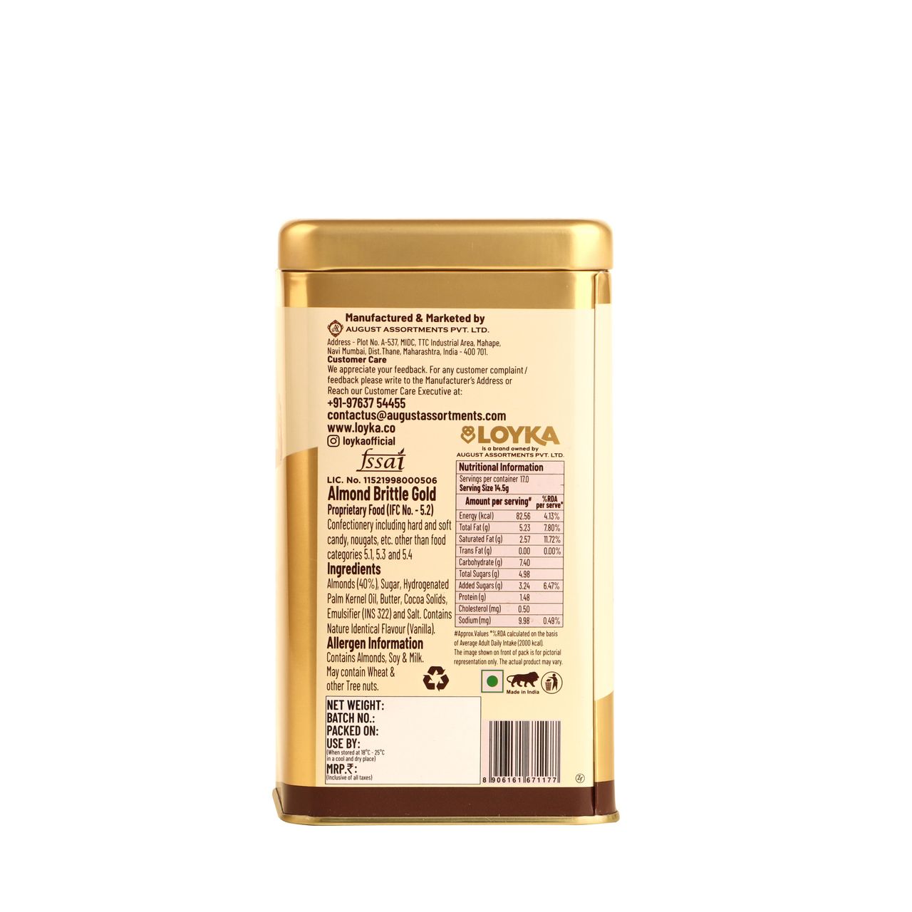 Loyka Almond Brittle Gold Signature Tin (Reusable) Box