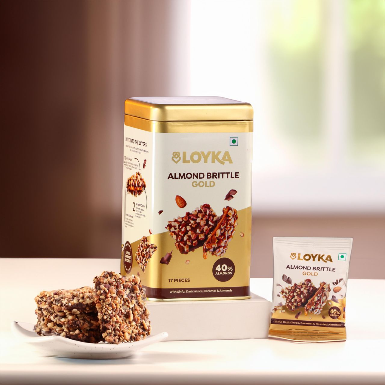 Loyka Almond Brittle Gold Signature Tin (Reusable) Box