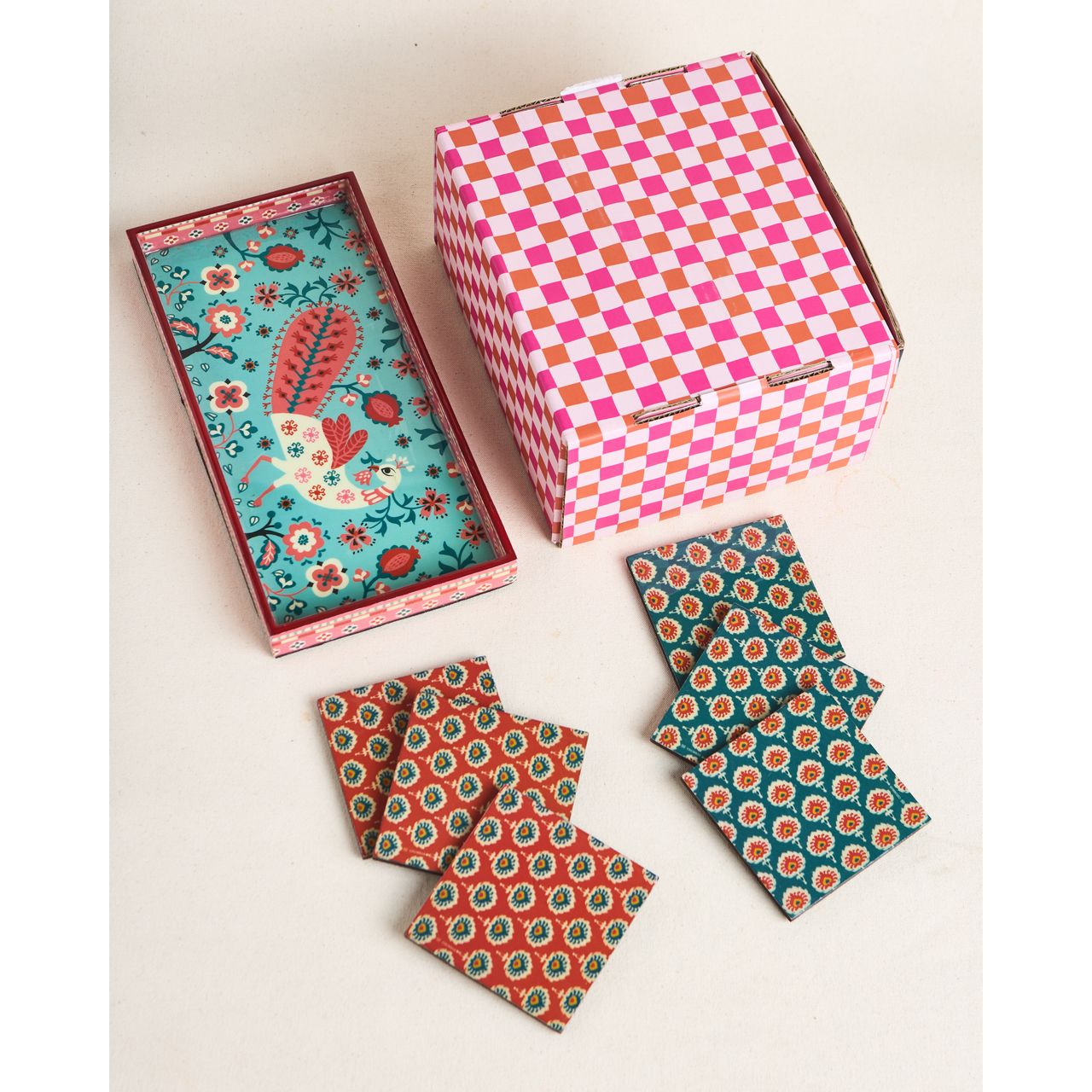 Chumbak Serveware Set - Tray and Coaster set