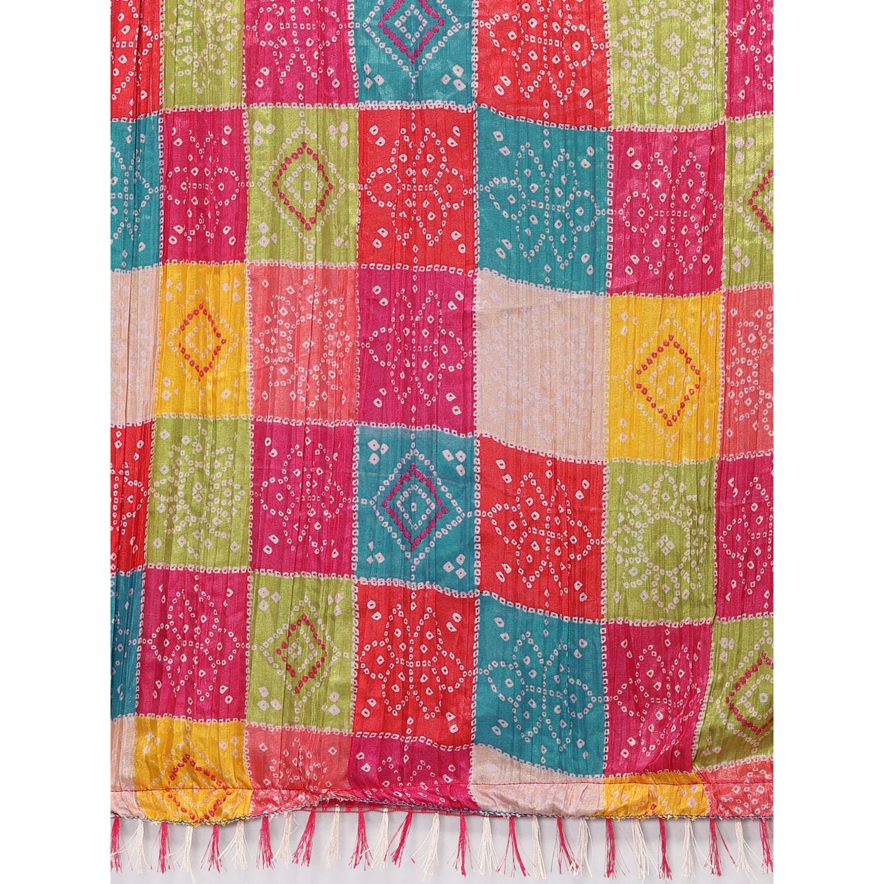 Fabflick Chinon Crush Printed Multicolor Tassel Embellished Women's Dupatta | CHNCR-002