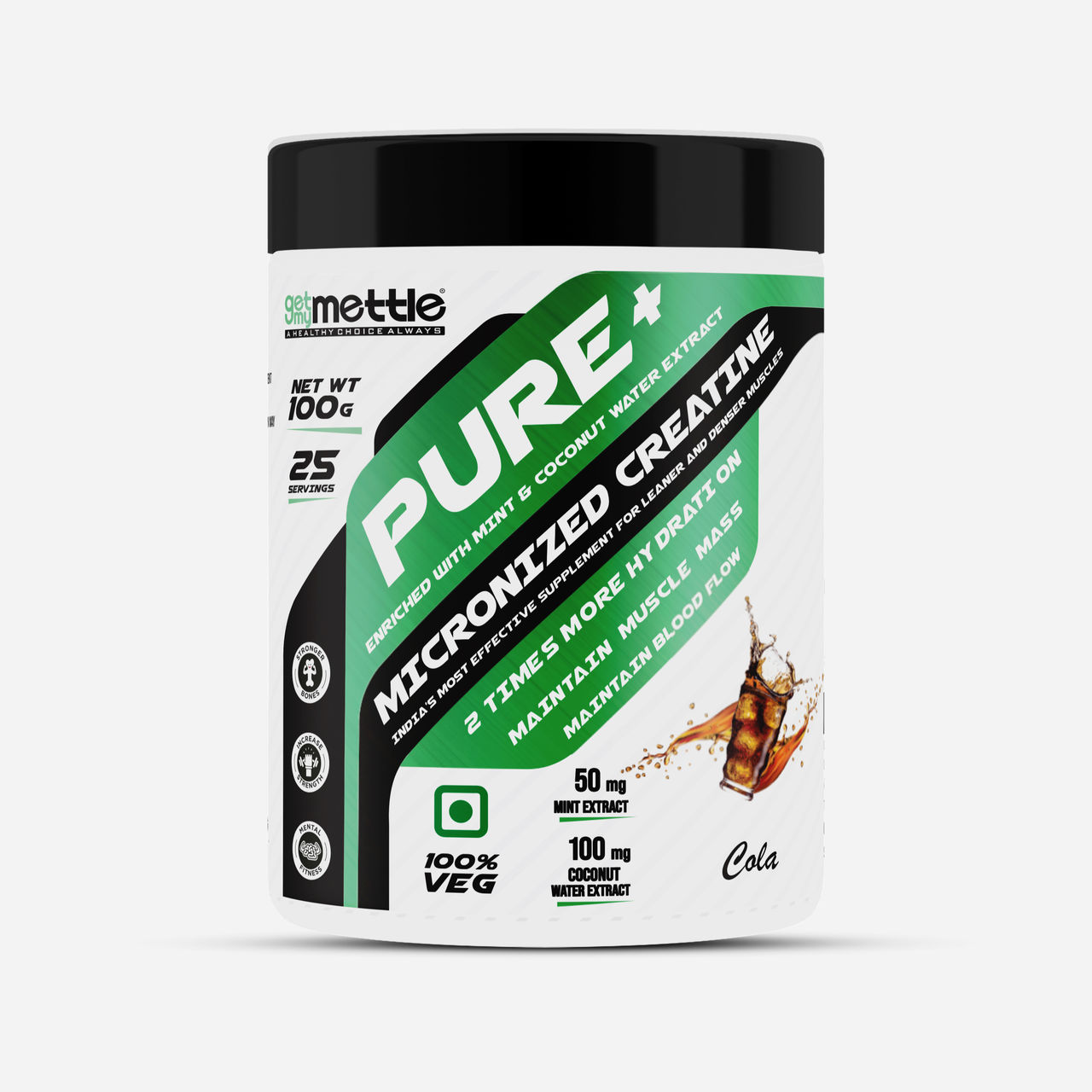 Getmymettle Pure+ Micronized Creatine With Mint & Coconut Water Extract Creatine (Cola)