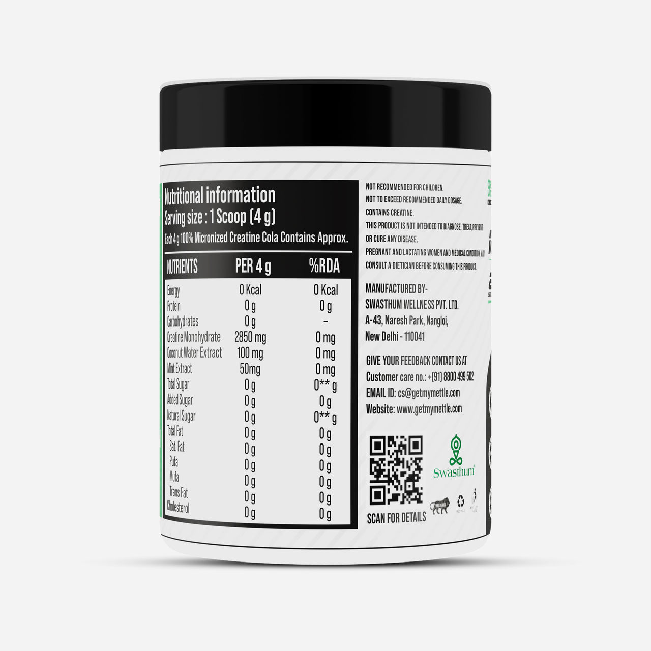 Getmymettle Pure+ Micronized Creatine With Mint & Coconut Water Extract Creatine (Cola)