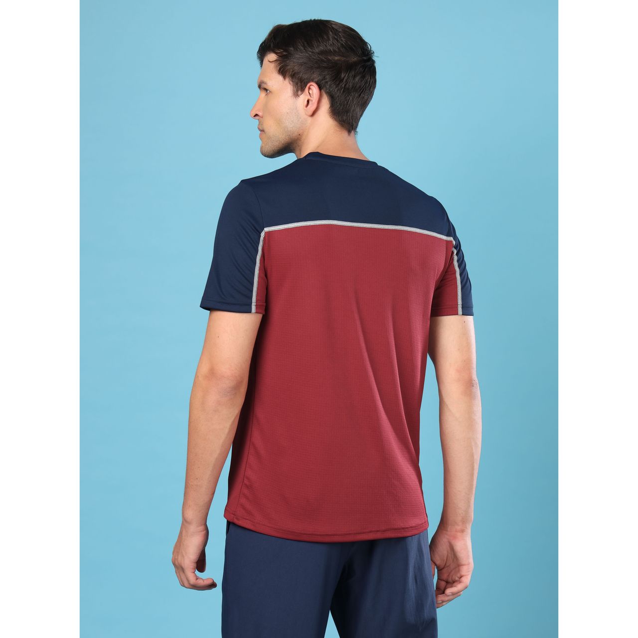 Technosport Men's Poly Colorblock Slim Fit Round Neck T-shirt | Berry Red - M