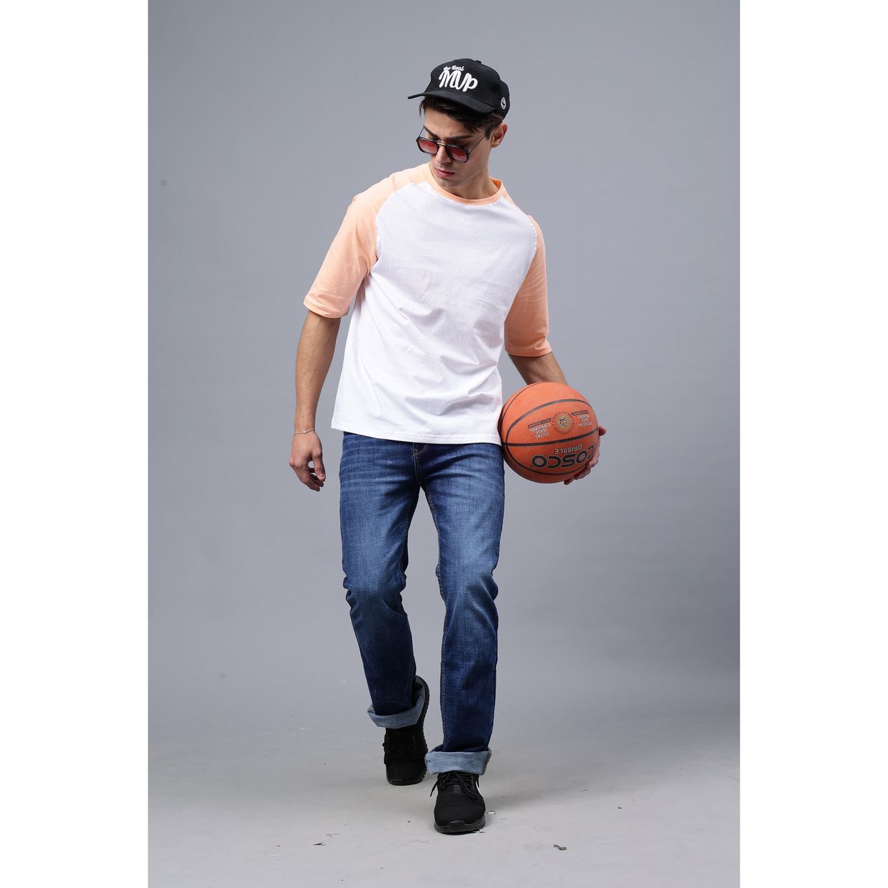 Mad Over Print Men's Colorblock T-shirt | Peach & White - L
