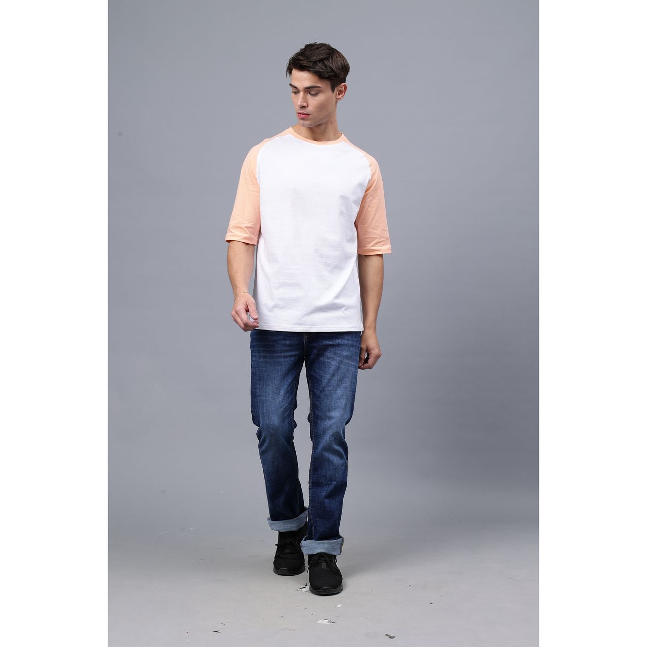 Mad Over Print Men's Colorblock T-shirt | Peach & White - L