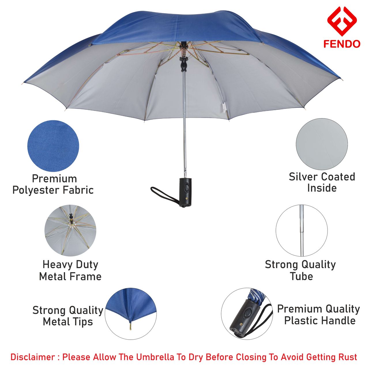 Fendo 21 inch 2 Fold Auto Open Umbrella (Navy Blue)