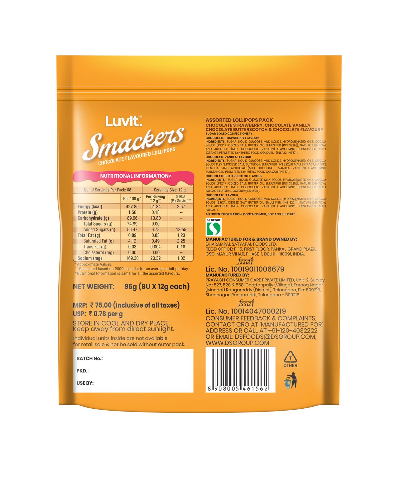 Luvit Smackers Chocolate Assorted Lollipops