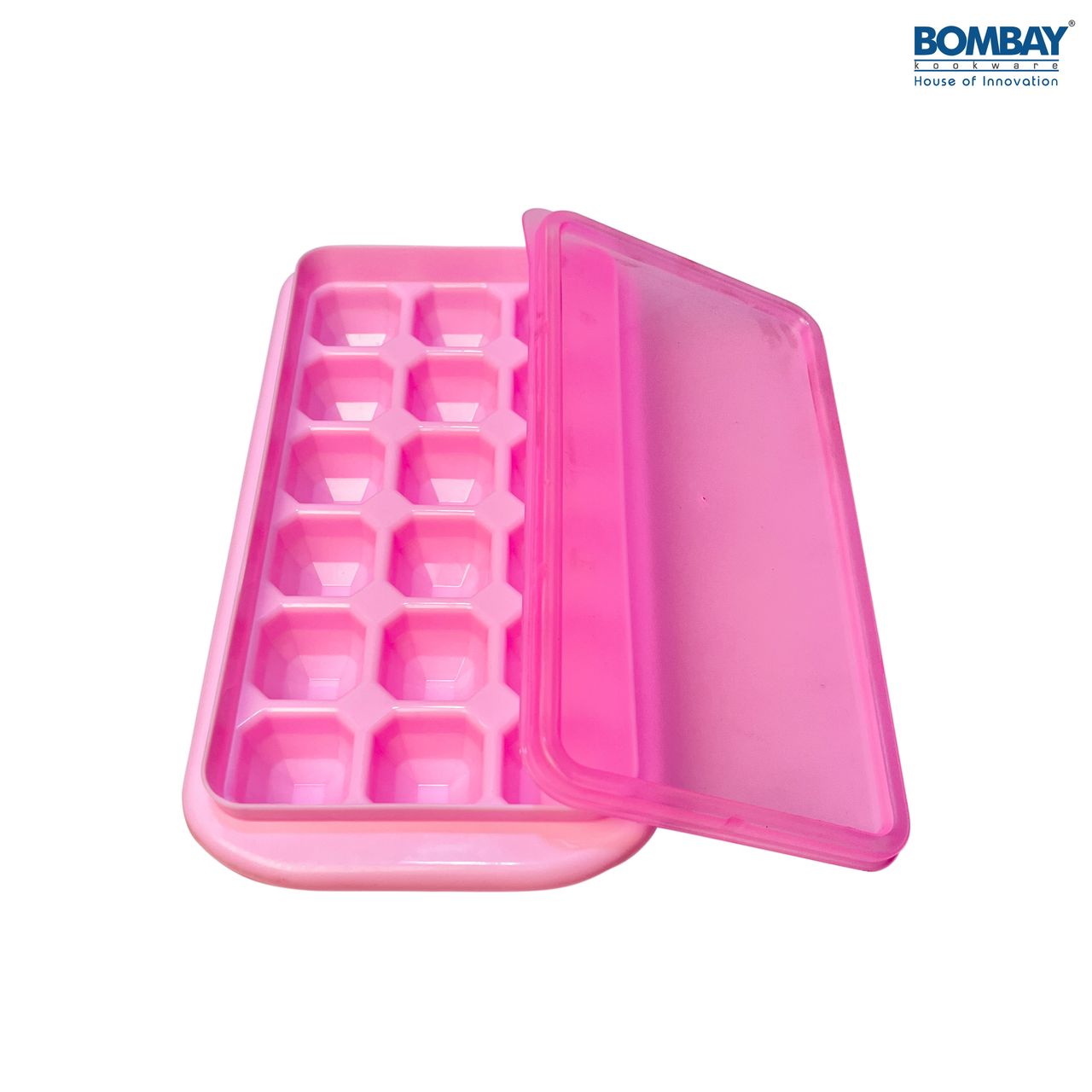 Ice Tray With Lid 18 Cubes Tray (Pink)