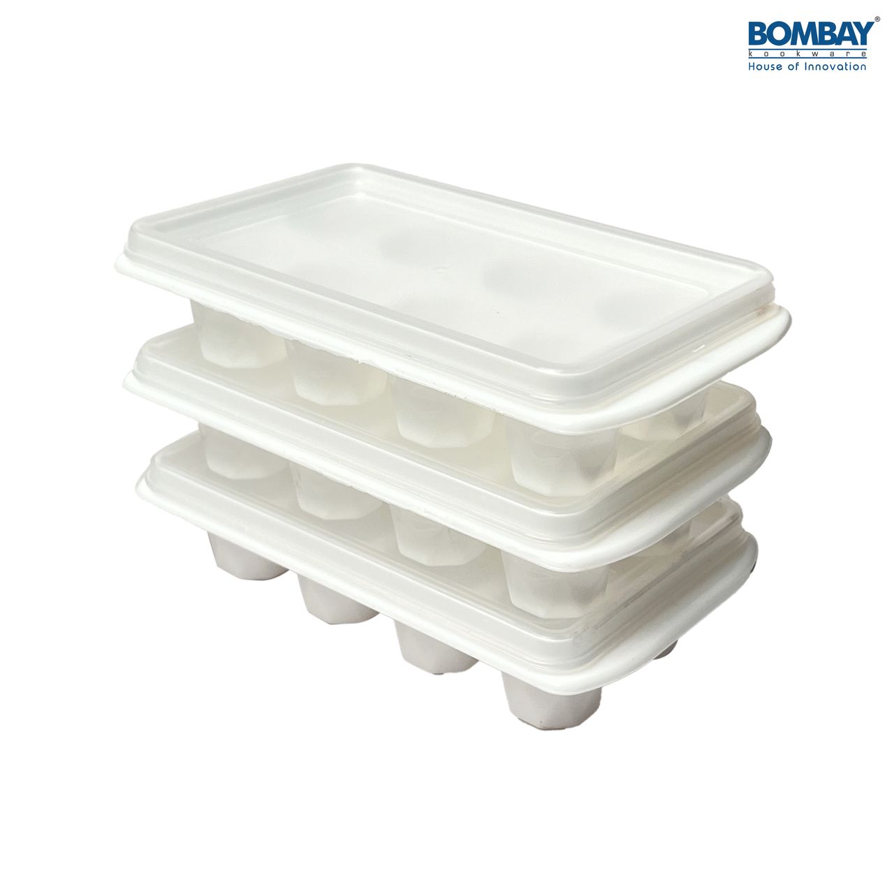 Ice Cube tray with Removable lid Plastic (Pack of 3) (White)