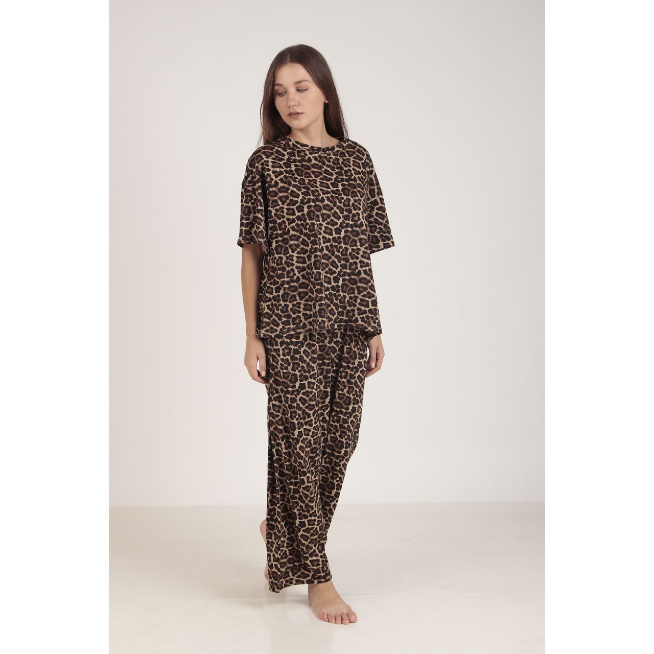 Masha Women's Cheetah Brown Cotton Pajamas | Set | M